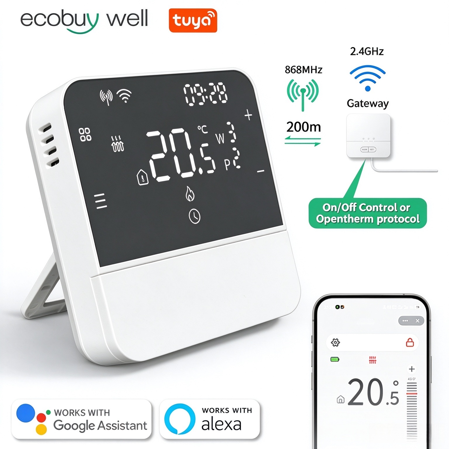 Smart Thermostat Boiler Opentherm - Thermostat intelligent Tuya Opentherm WiFi, chauffage